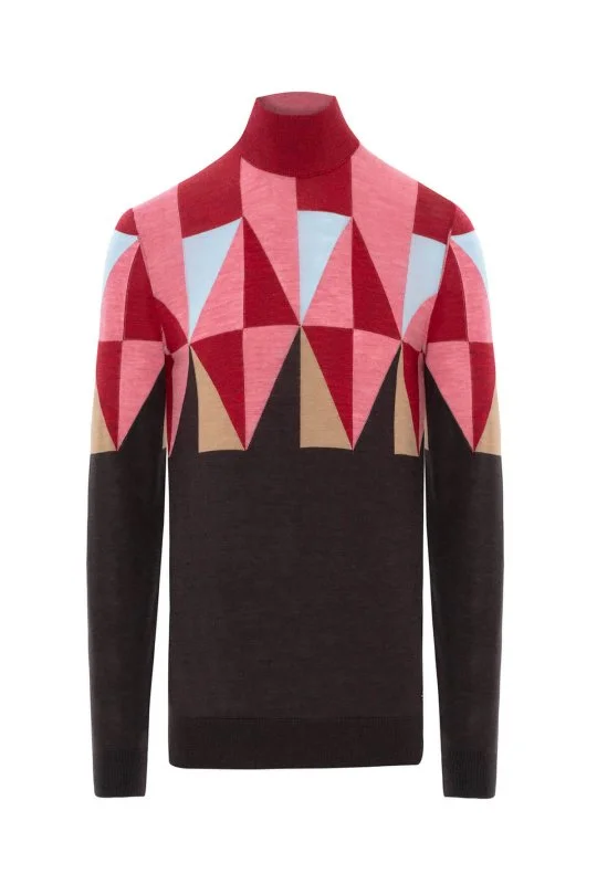 Hemington - Desenli Kahverengi-Pembe Lupetto Yaka Merino Yün Triko (7)