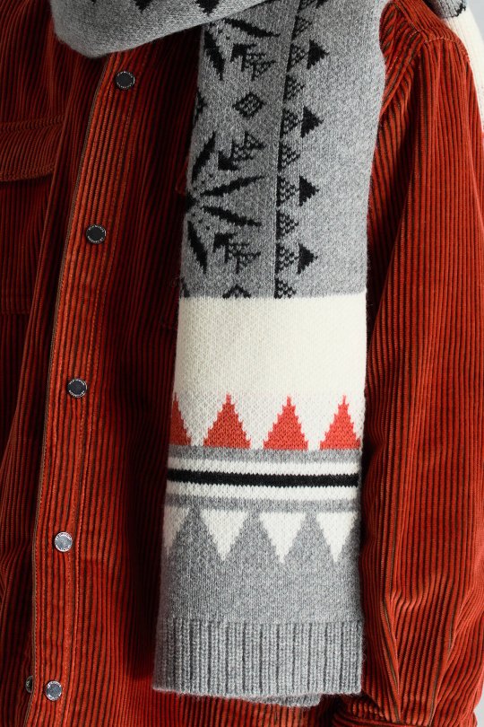 Desenli Kaşmir Karışım Gri Çocuk Atkı