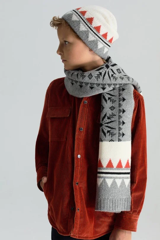 Hemington - Desenli Kaşmir Karışım Gri Çocuk Bere (2)