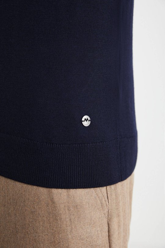 Desenli Lacivert-Camel Lupetto Yaka Merino Yün Triko