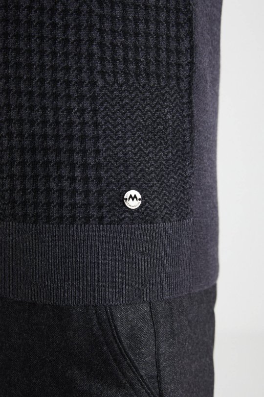 Desenli Lupetto Yaka Merino Yün Antrasit Triko