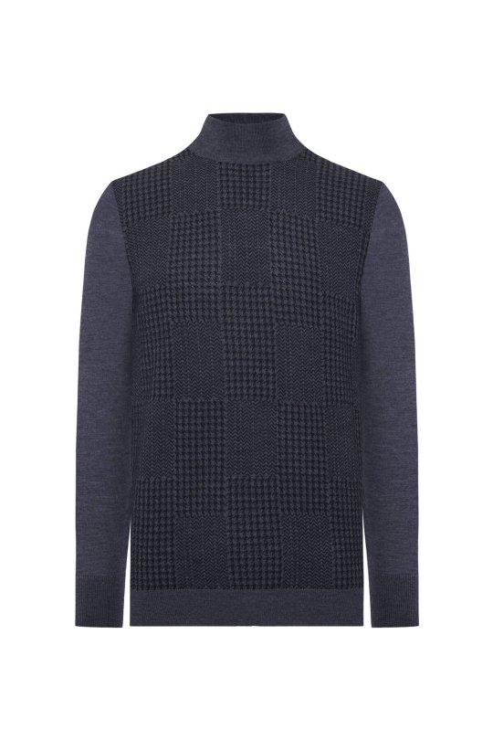 Desenli Lupetto Yaka Merino Yün Antrasit Triko