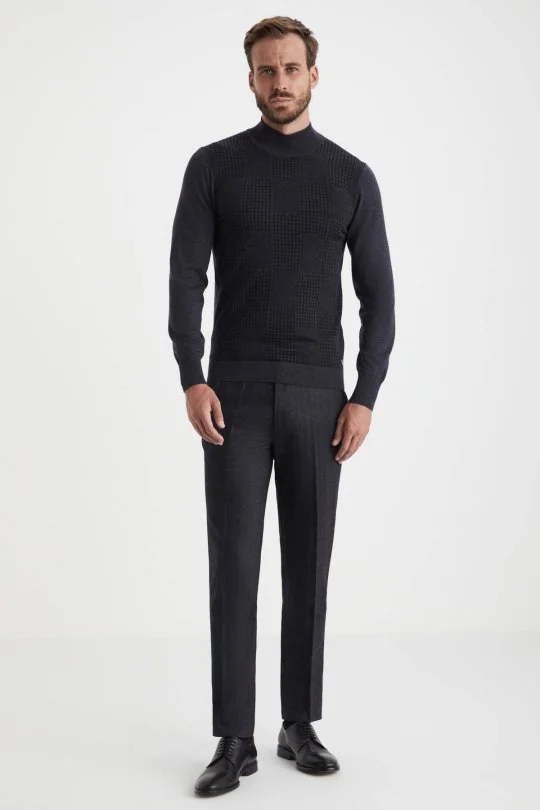 Hemington - Desenli Lupetto Yaka Merino Yün Antrasit Triko (1)