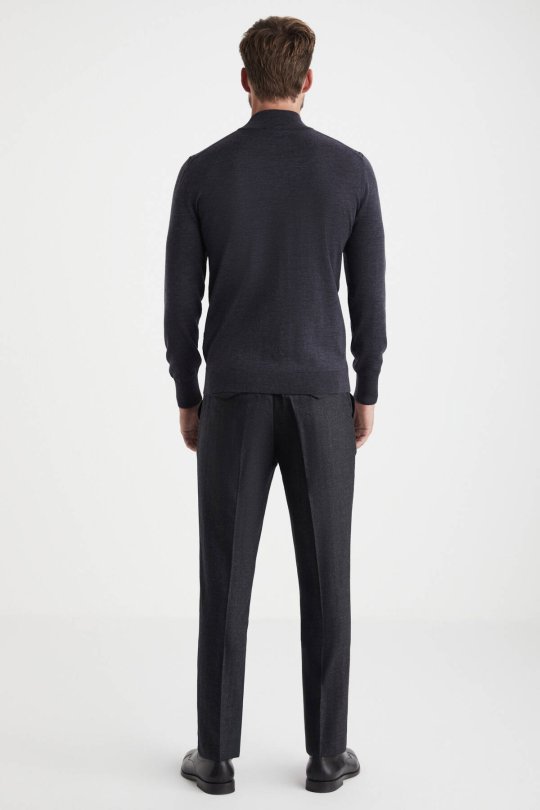 Desenli Lupetto Yaka Merino Yün Antrasit Triko