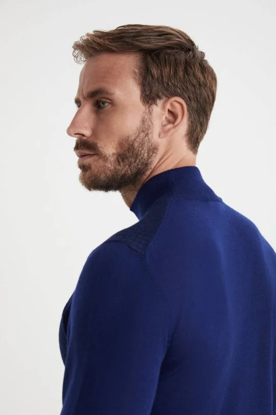 Hemington - Desenli Lupetto Yaka Merino Yün Koyu Mavi Triko (2)