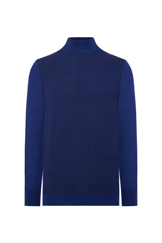 Hemington - Desenli Lupetto Yaka Merino Yün Koyu Mavi Triko (6)