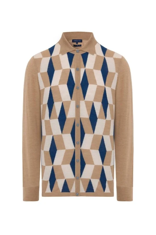 Hemington - Desenli Merino Yün Camel Triko Gömlek (5)