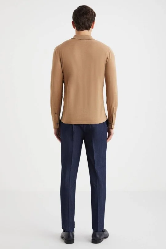 Hemington - Desenli Merino Yün Camel Triko Gömlek (4)
