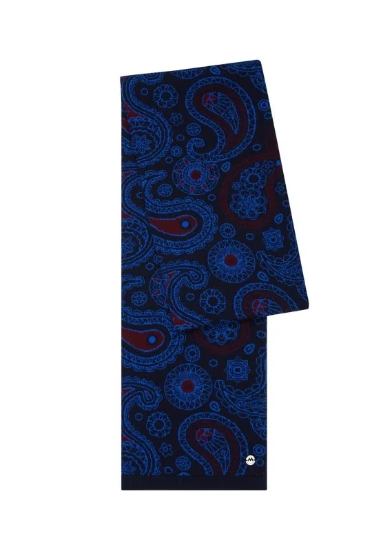 Hemington - Desenli Merino Yün Lacivert Atkı (3)