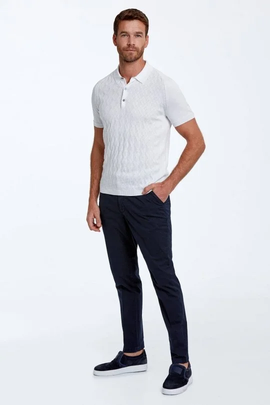 Hemington - Desenli Saf Pamuk Kırık Beyaz Triko Polo (4)