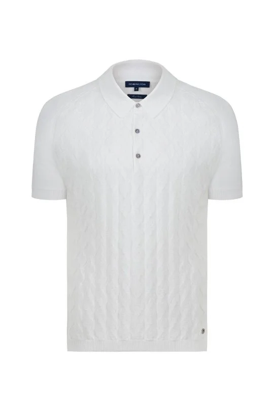 Hemington - Desenli Saf Pamuk Kırık Beyaz Triko Polo (7)