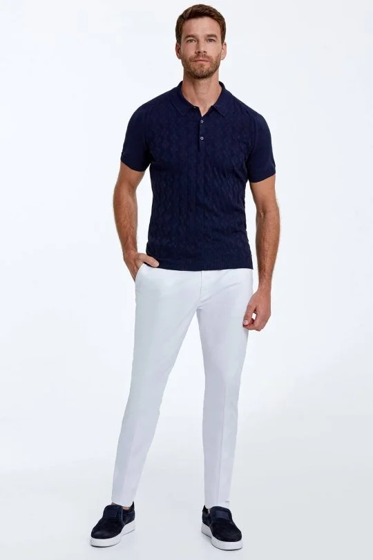 Hemington - Desenli Saf Pamuk Lacivert Triko Polo (1)