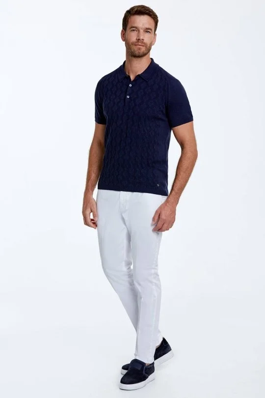 Hemington - Desenli Saf Pamuk Lacivert Triko Polo (3)