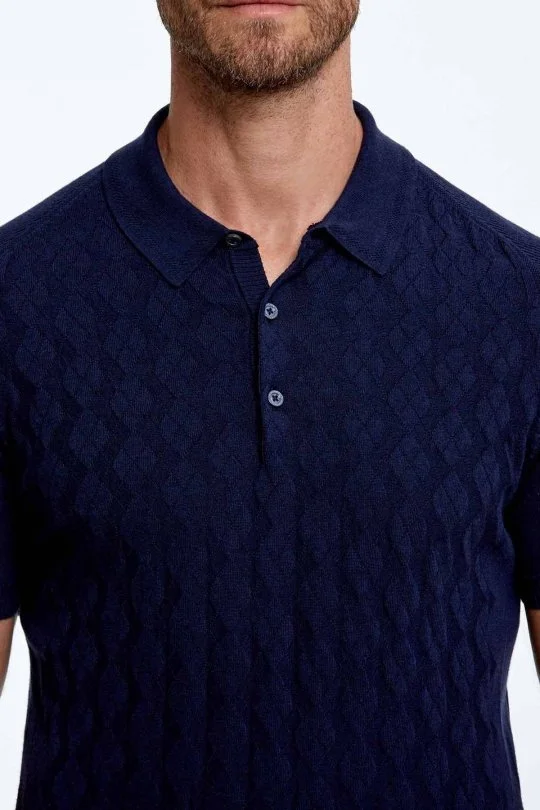 Hemington - Desenli Saf Pamuk Lacivert Triko Polo (5)