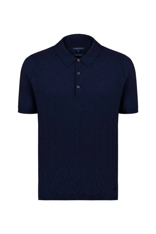 Hemington - Desenli Saf Pamuk Lacivert Triko Polo (7)