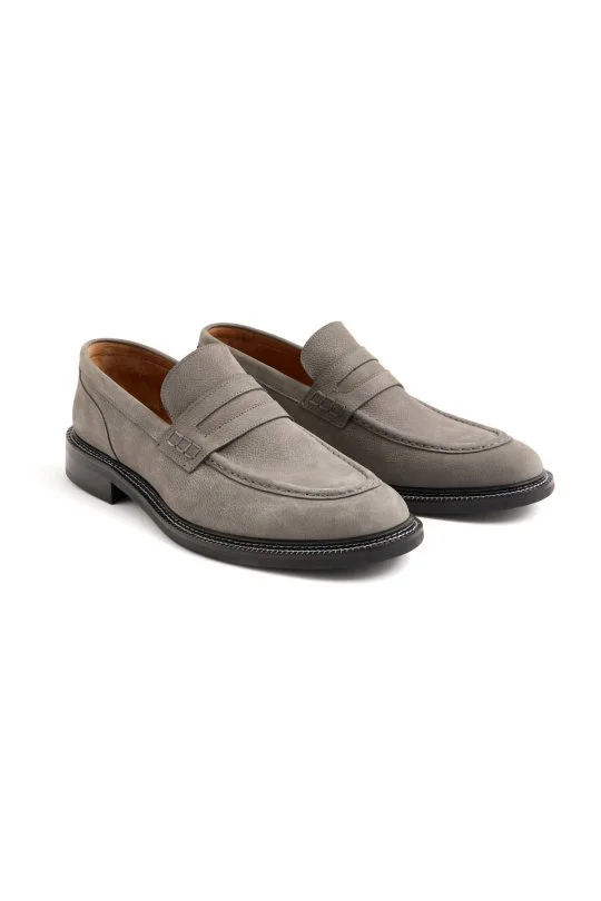 Dikiş Detaylı Gri Loafer