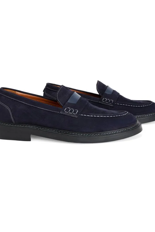 Dikiş Detaylı Lacivert Loafer