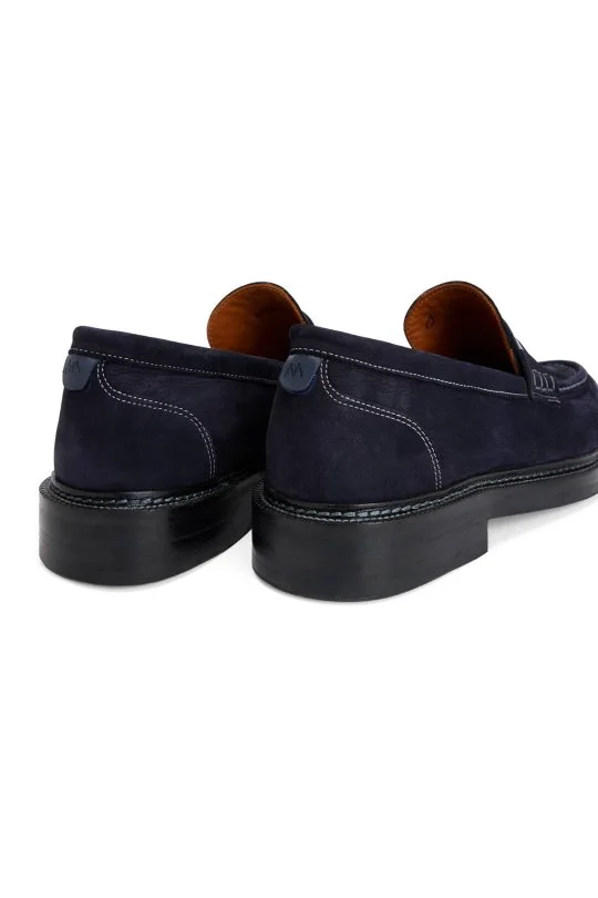 Dikiş Detaylı Lacivert Loafer