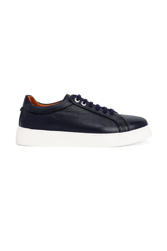 Doğal Deri El Yapımı Lacivert Sneaker