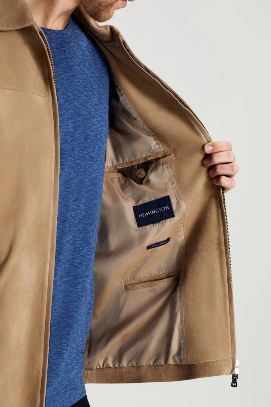 Hemington - Doğal Süet Kahverengi Deri Ceket (4)