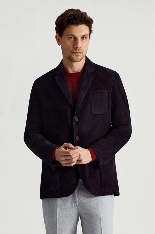 Hemington - Doğal Süet Deri Lacivert Spor Ceket (2)