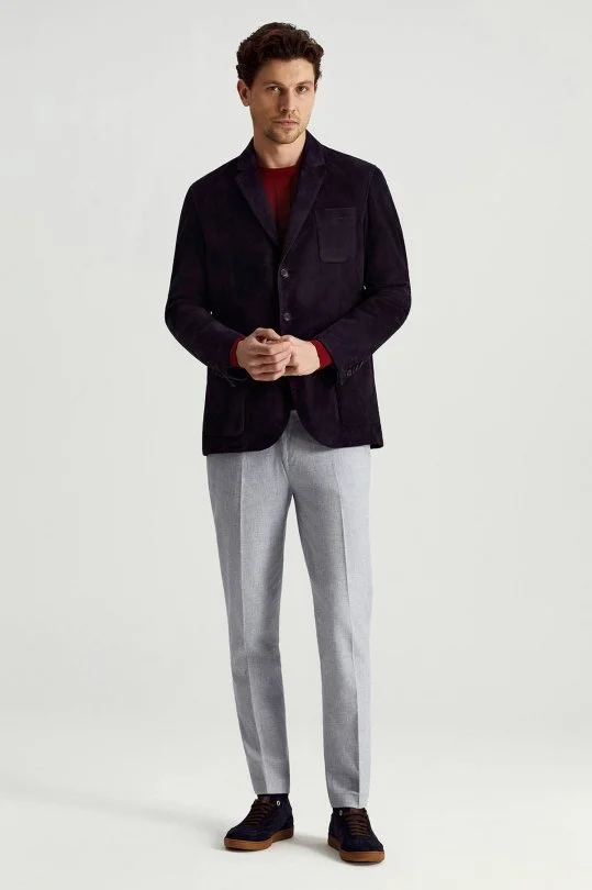 Hemington - Doğal Süet Deri Lacivert Spor Ceket (4)