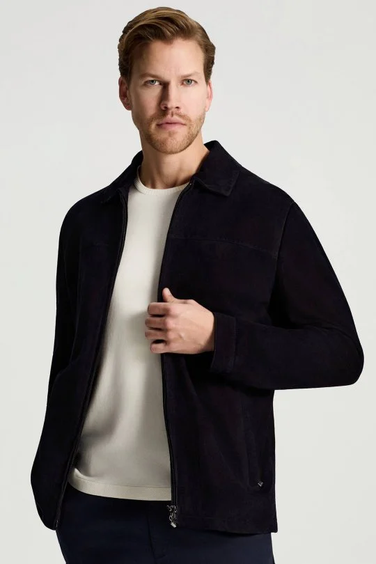 Hemington - Doğal Süet Lacivert Deri Ceket (1)