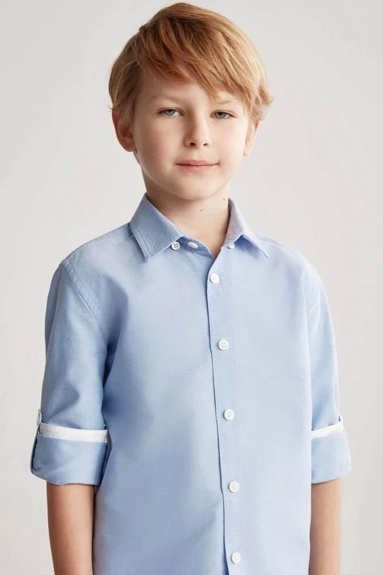 Hemington - Düğmeli Yaka Mavi Saf Pamuk Çocuk Gömlek