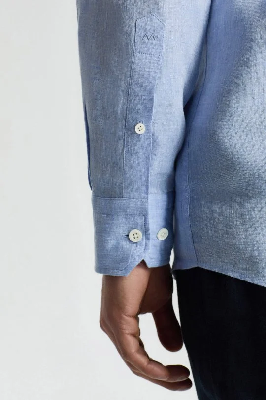 Hemington - Düğmeli Yaka Saf Keten Açık Mavi Gömlek (5)
