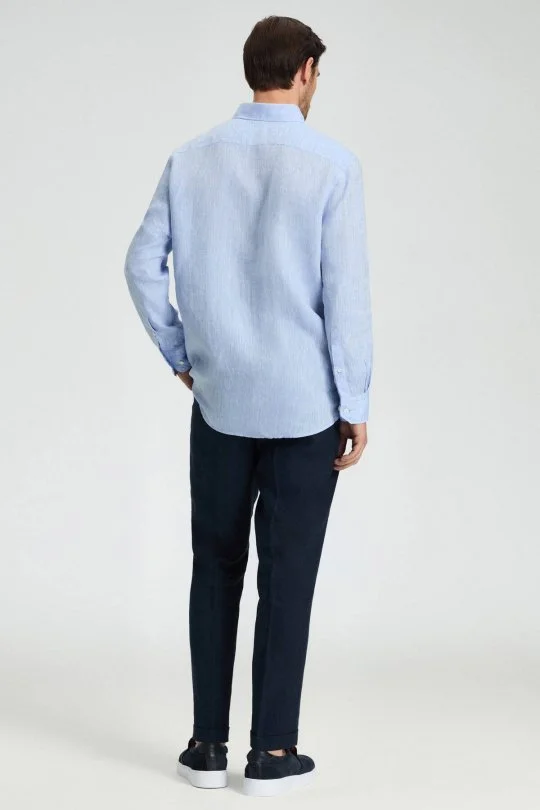 Hemington - Düğmeli Yaka Saf Keten Açık Mavi Gömlek (6)