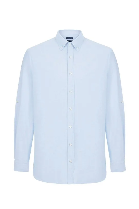 Düğmeli Yaka Saf Pamuk Açık Mavi Gömlek