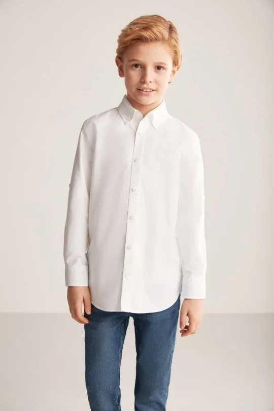 Hemington - Düğmeli Yaka Saf Pamuk Beyaz Çocuk Gömlek