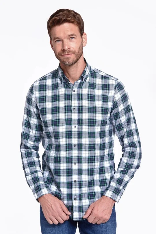 Ekose Desen Pamuk Yeşil Gömlek