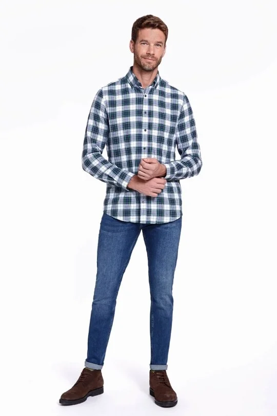 Ekose Desen Pamuk Yeşil Gömlek