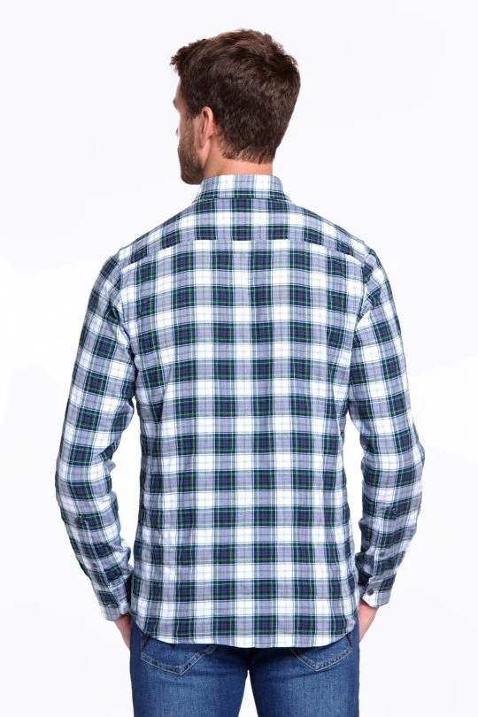 Ekose Desen Pamuk Yeşil Gömlek