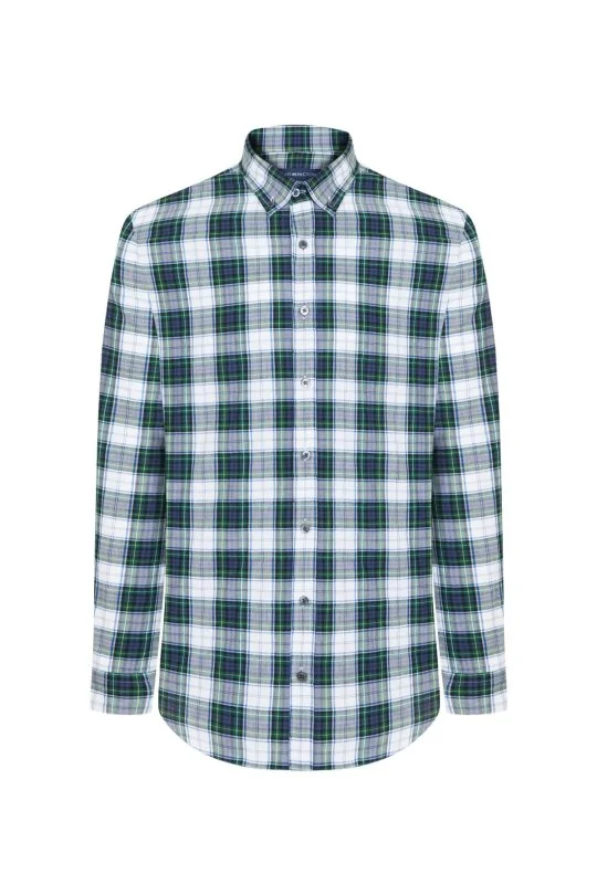 Ekose Desen Pamuk Yeşil Gömlek