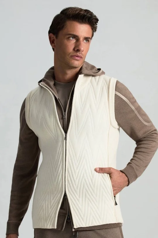 Hemington - Ekru Activewear Merino Yün Ekru Yelek
