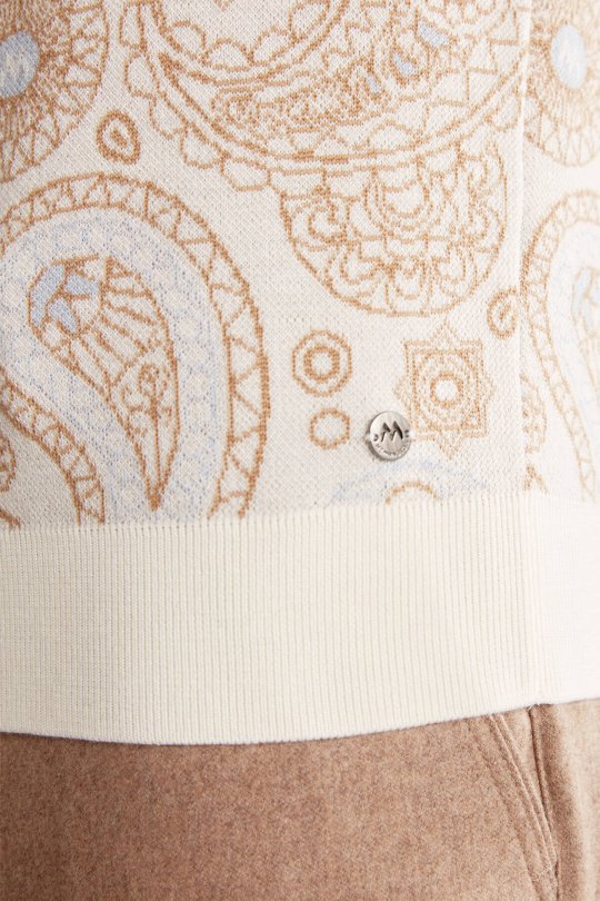 Paisley Desen Extrafine Merino Yarım Balıkçı Yaka Ekru Triko