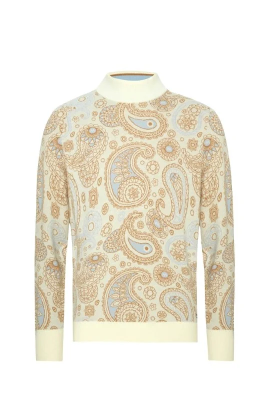 Hemington - Paisley Desen Extrafine Merino Yarım Balıkçı Yaka Ekru Triko (7)