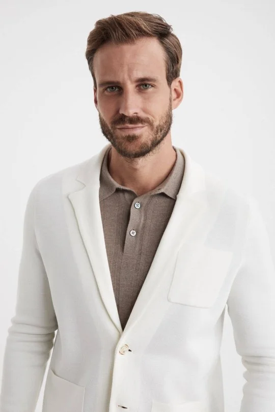 Hemington - Ekru Extrafine Merino Triko Blazer Ceket