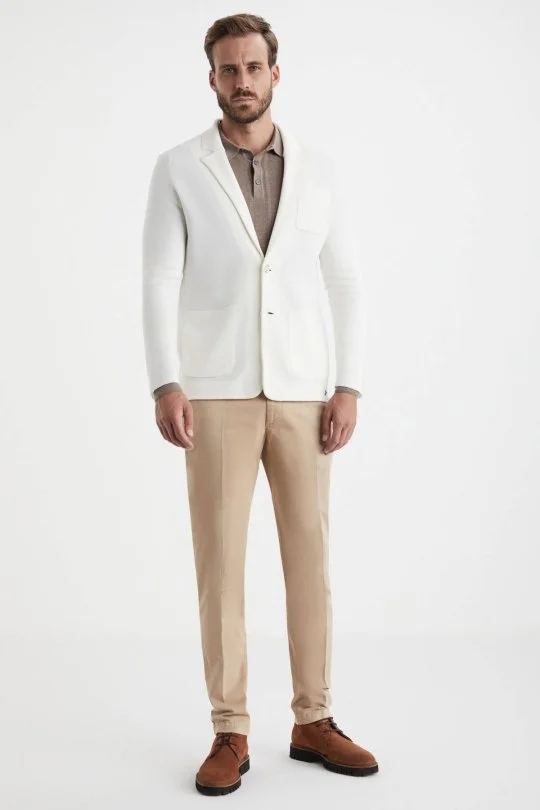 Extrafine Merino Ekru Triko Blazer Ceket