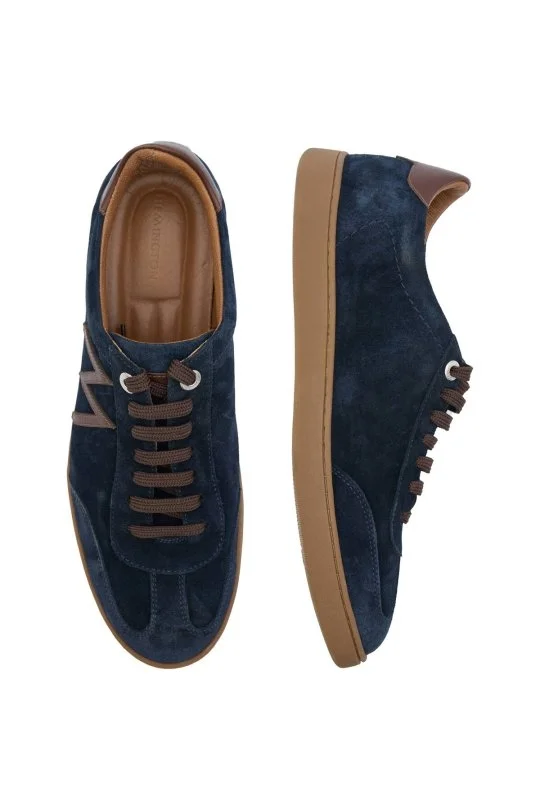 Hemington - El Yapımı Süet Deri M Logo Detaylı Lacivert Sneaker (4)