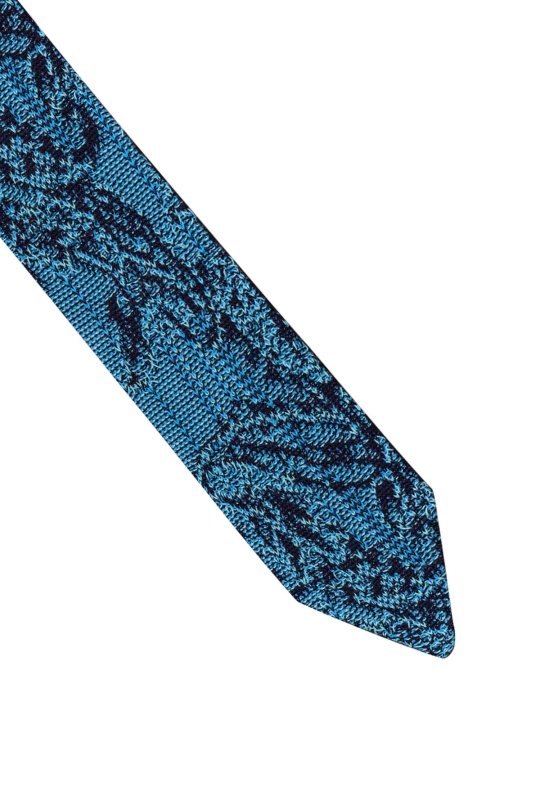 Etnik Desen Lacivert-Mavi Örgü Kravat