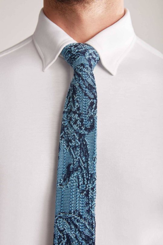 Etnik Desen Lacivert-Mavi Örgü Kravat