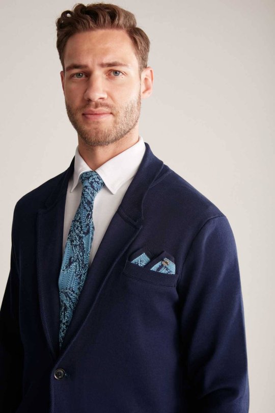 Etnik Desen Lacivert-Mavi Örgü Mendil