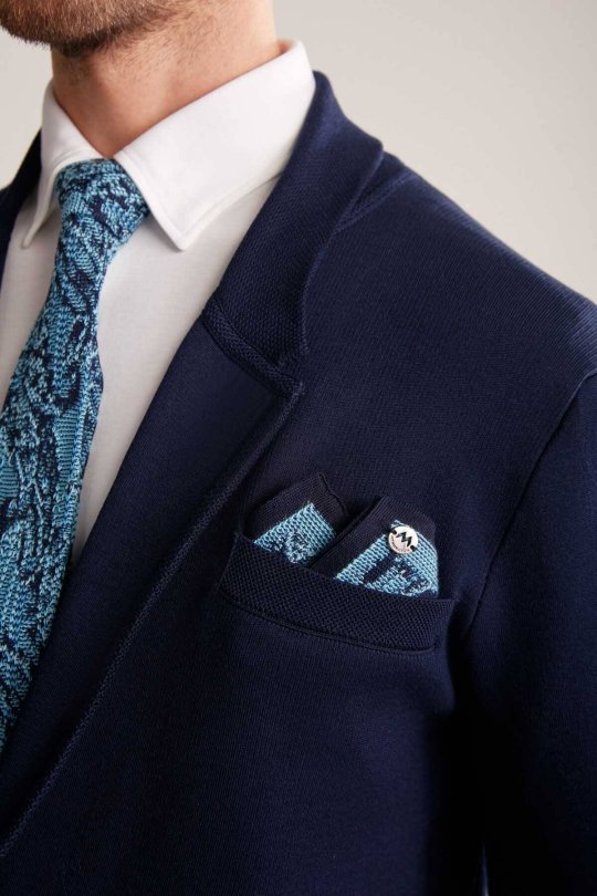 Etnik Desen Lacivert-Mavi Örgü Mendil