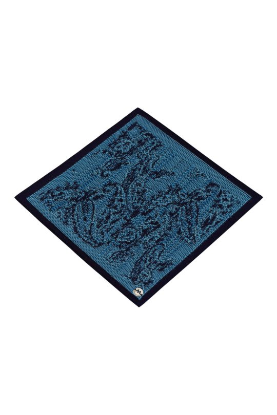 Etnik Desen Lacivert-Mavi Örgü Mendil