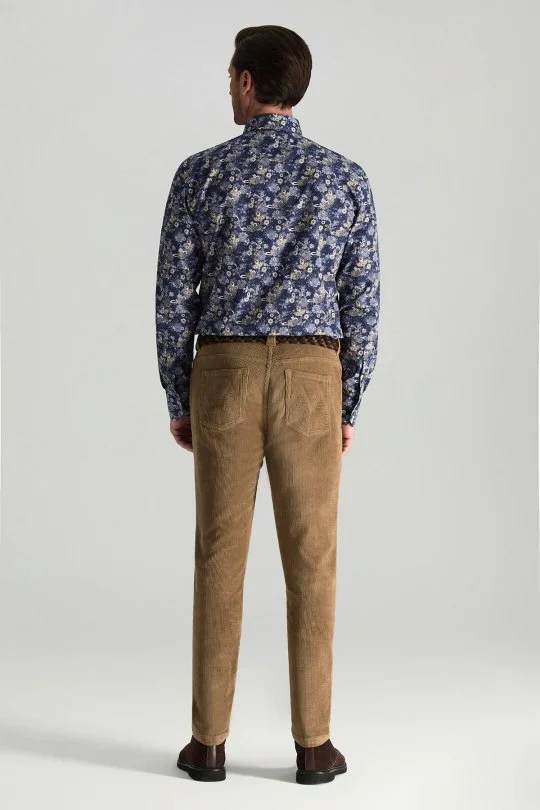 Hemington - Etnik Desen Gizli Düğme Lacivert Saf Pamuk Gömlek (4)