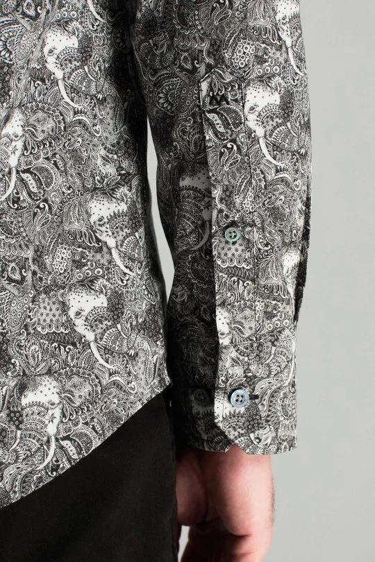 Hemington - Etnik Desen Saf Pamuk Gizli Düğme Siyah-Beyaz Gömlek (5)