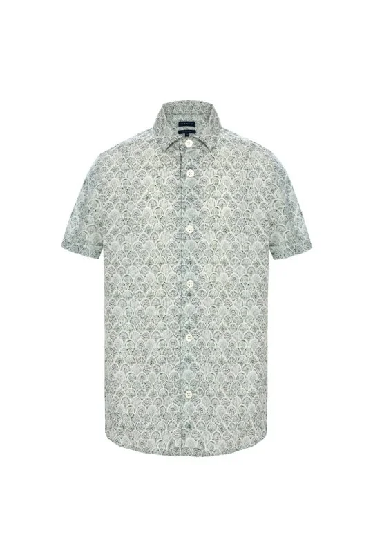 Hemington - Etnik Desen Yeşil Kısa Kollu Tencel Çocuk Gömlek